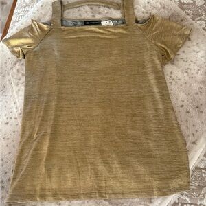 INC Metallic Gold Cold Shoulder Top